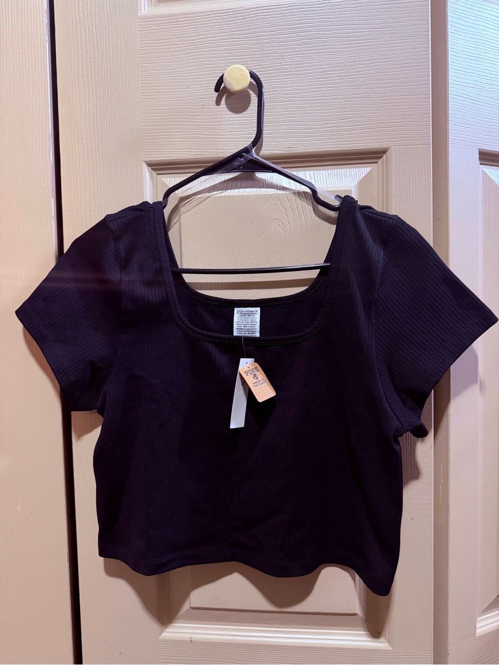 PINK Victoria's Secret Black Ribbed Square-Neck Crop Top